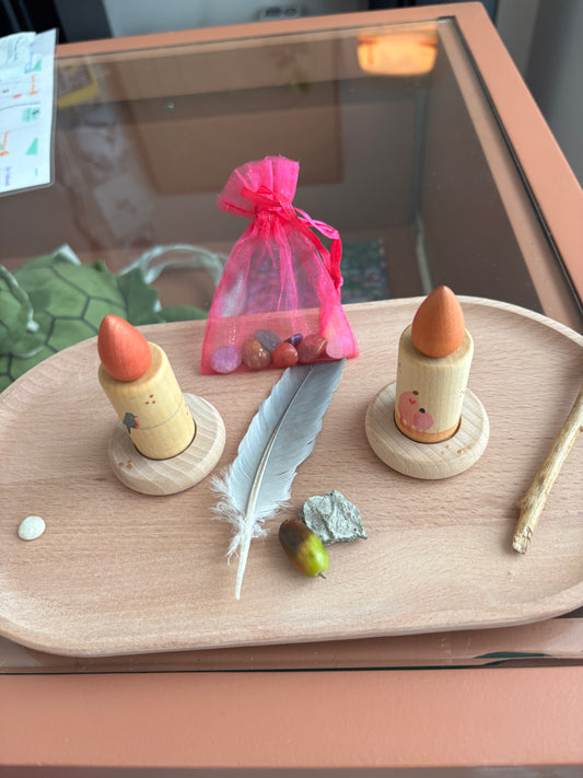 Houten kaarsjes voor ouder en kind